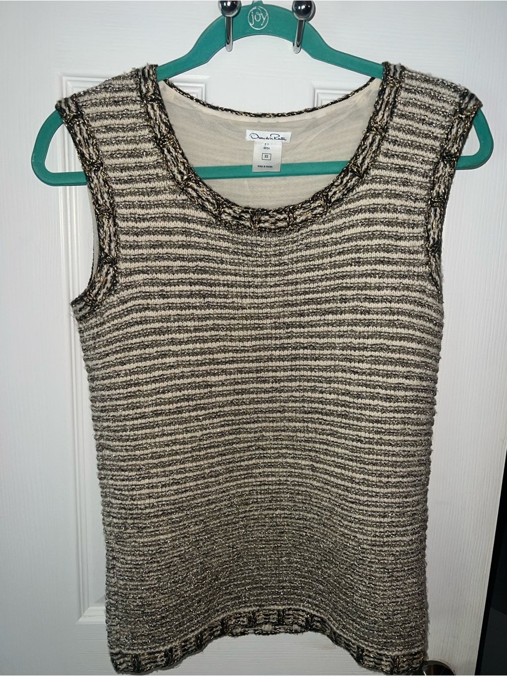 Oscar de la Renta Striped Knit Tank in Black and Cream